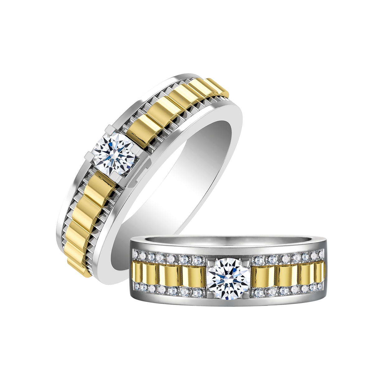 Nhẫn cưới nữ kim cương tấm vàng 14K Yakin 3C F
