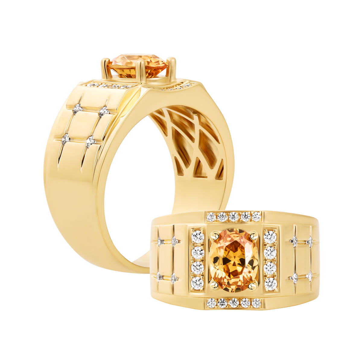 Nhẫn nam đính đá màu Champagne vàng 14K Mathew S.CHA Y