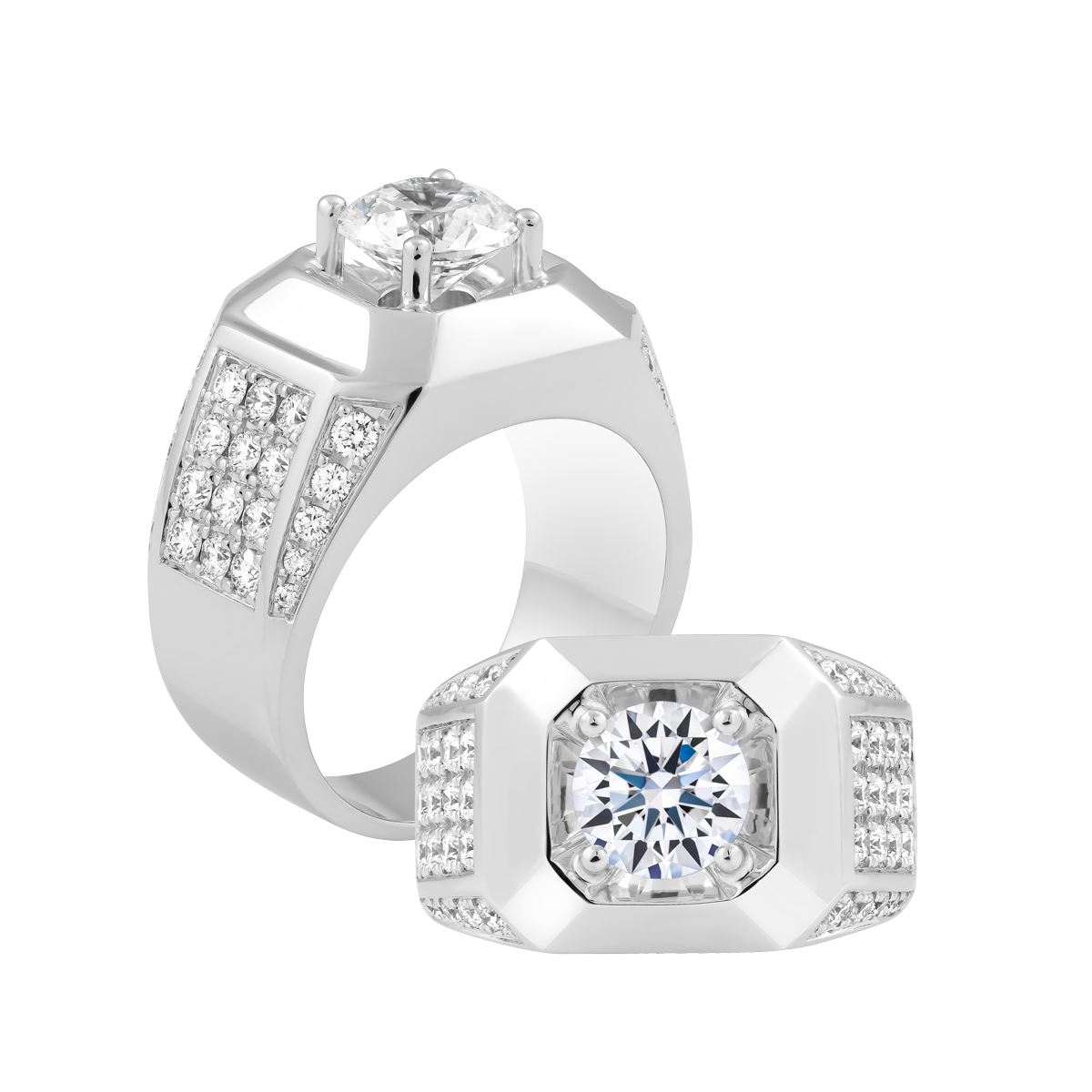 Nhẫn nam kim cương tấm vàng 14K Volvie 1.5CT W