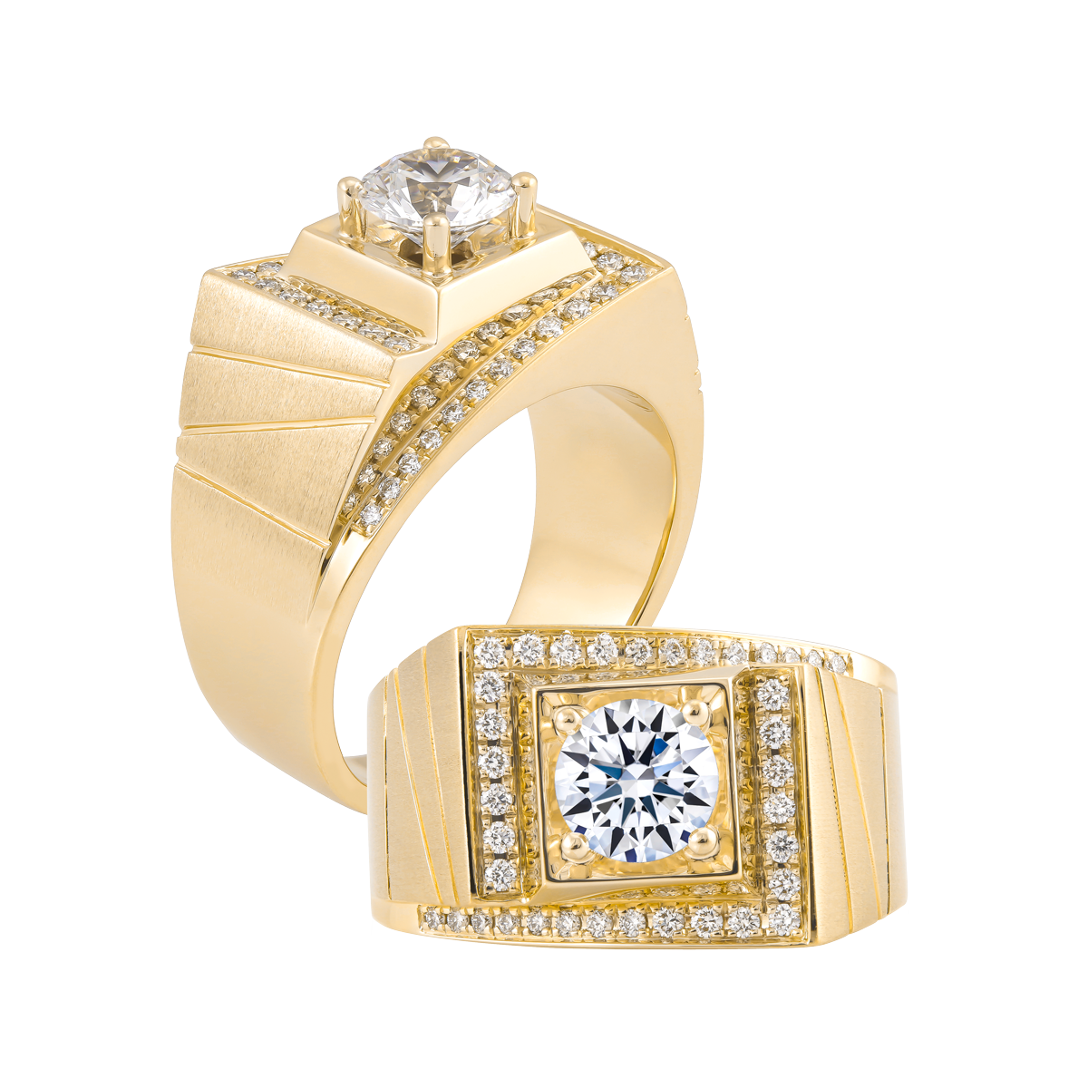 Nhẫn nam kim cương tấm vàng 14K R8 1.5CT Y