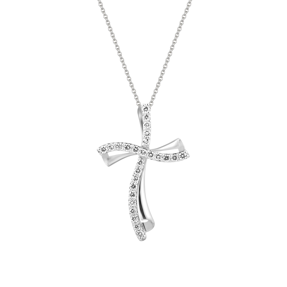 Mặt đính đá CZ vàng 14K Shading Cross