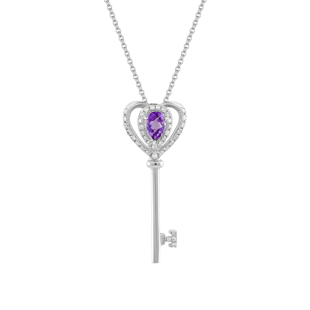 Mặt đính đá màu Amethyst vàng 10K Heart Key N S.AME
