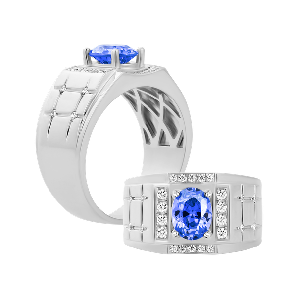 Nhẫn nam đính đá màu Sapphire vàng 14K Mathew S.SAP W