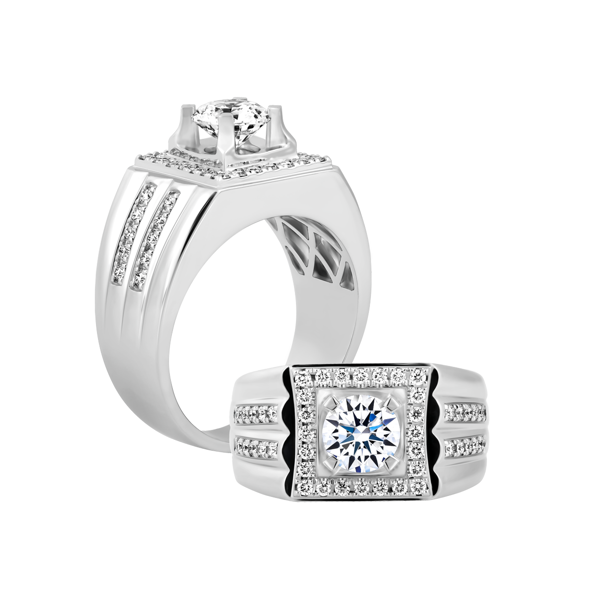 Ổ nhẫn nam kim cương tấm vàng 14K Huberting 1CT W