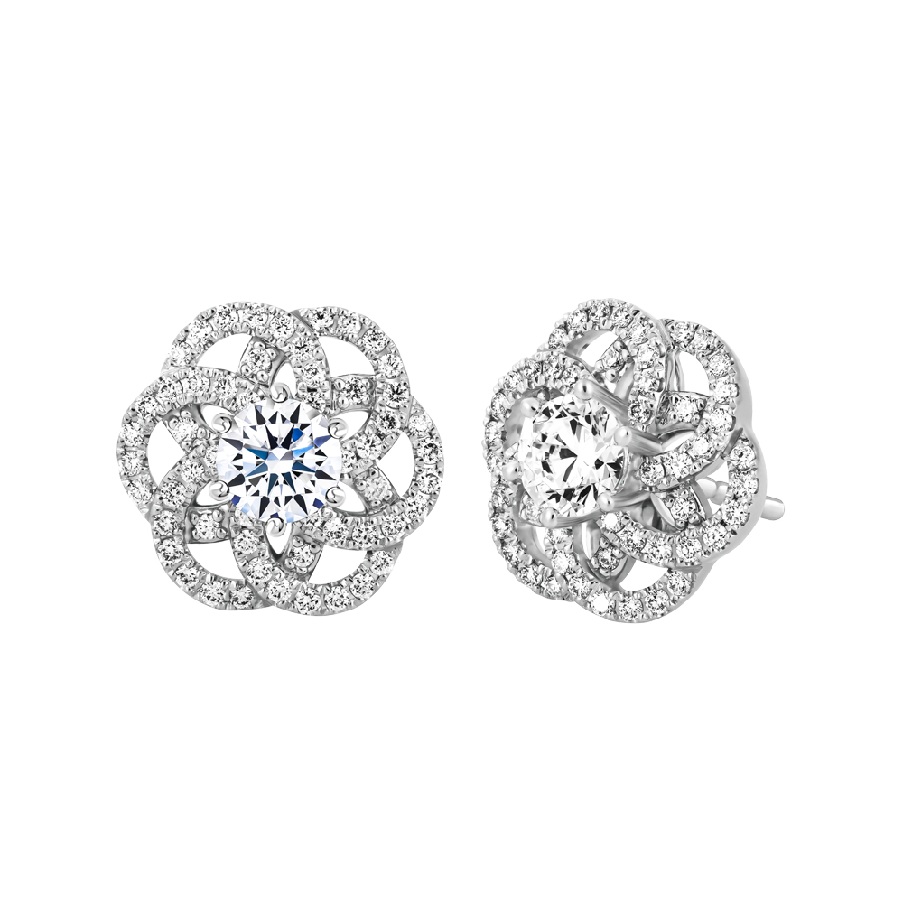 Hoa tai kim cương 8 Hearts & Arrows vàng 14K Sincere H&A 2C