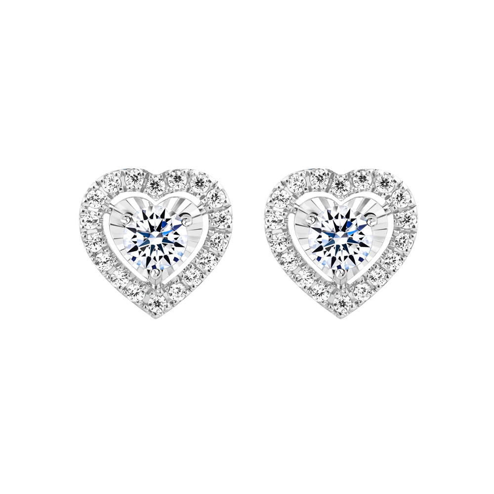 Hoa tai kim cương 8 Hearts & Arrows vàng 14K Heartest H&A 2C