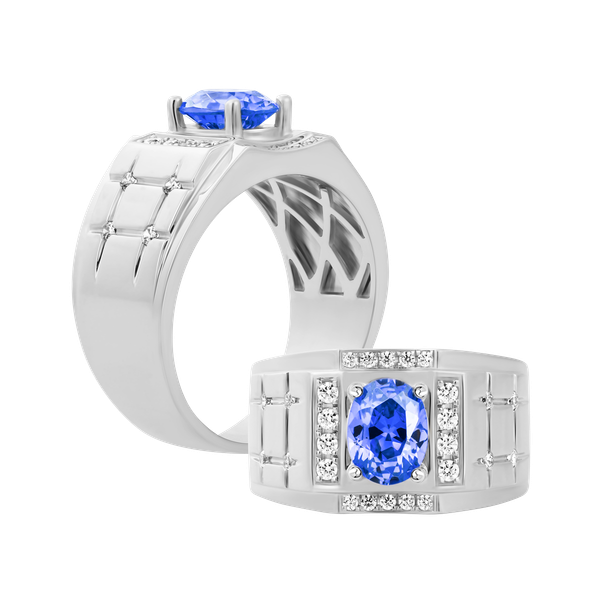 Nhẫn nam đính đá màu Sapphire vàng 14K Mathew S.SAP W