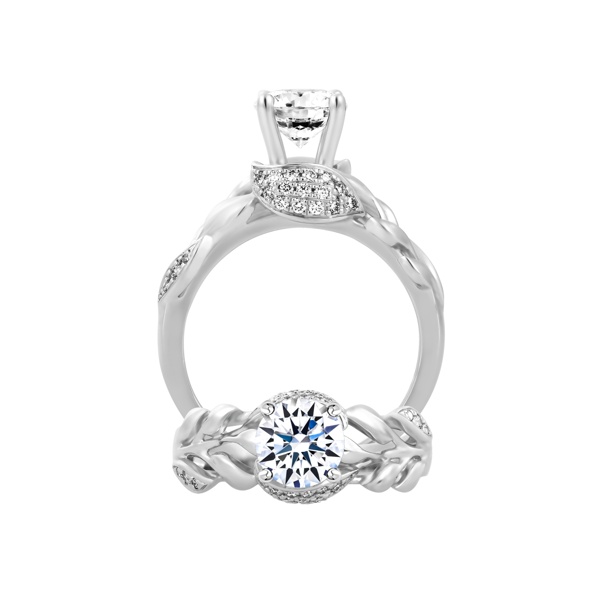 Ổ nhẫn nữ kim cương tấm vàng 14K Spring Leaf 1CT