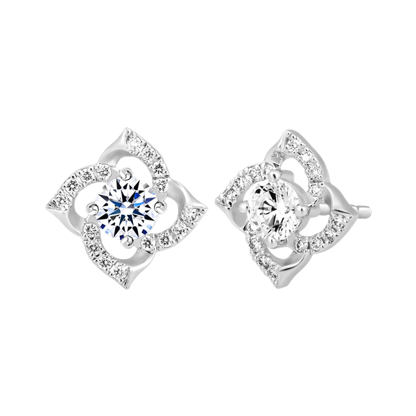 Hoa tai kim cương 8 Hearts & Arrows vàng 14K Floreting H&A 2C