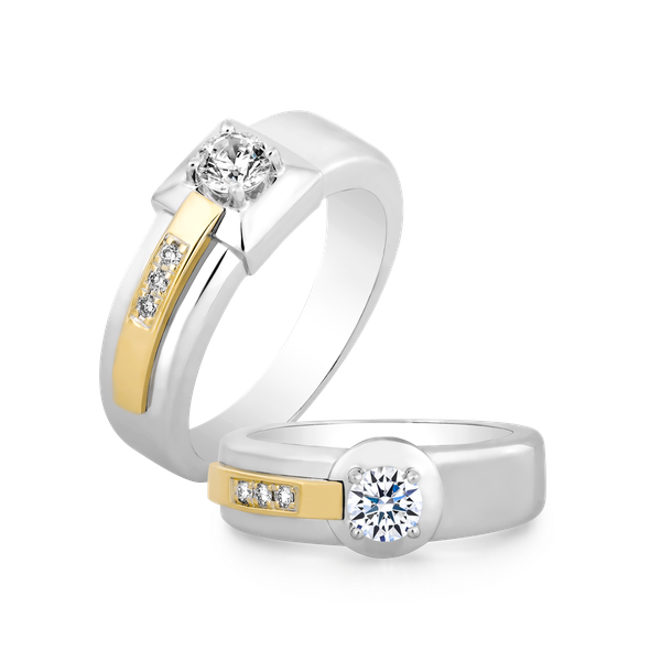 Nhẫn cưới nữ kim cương tấm vàng 14K Hamlin 3C F
