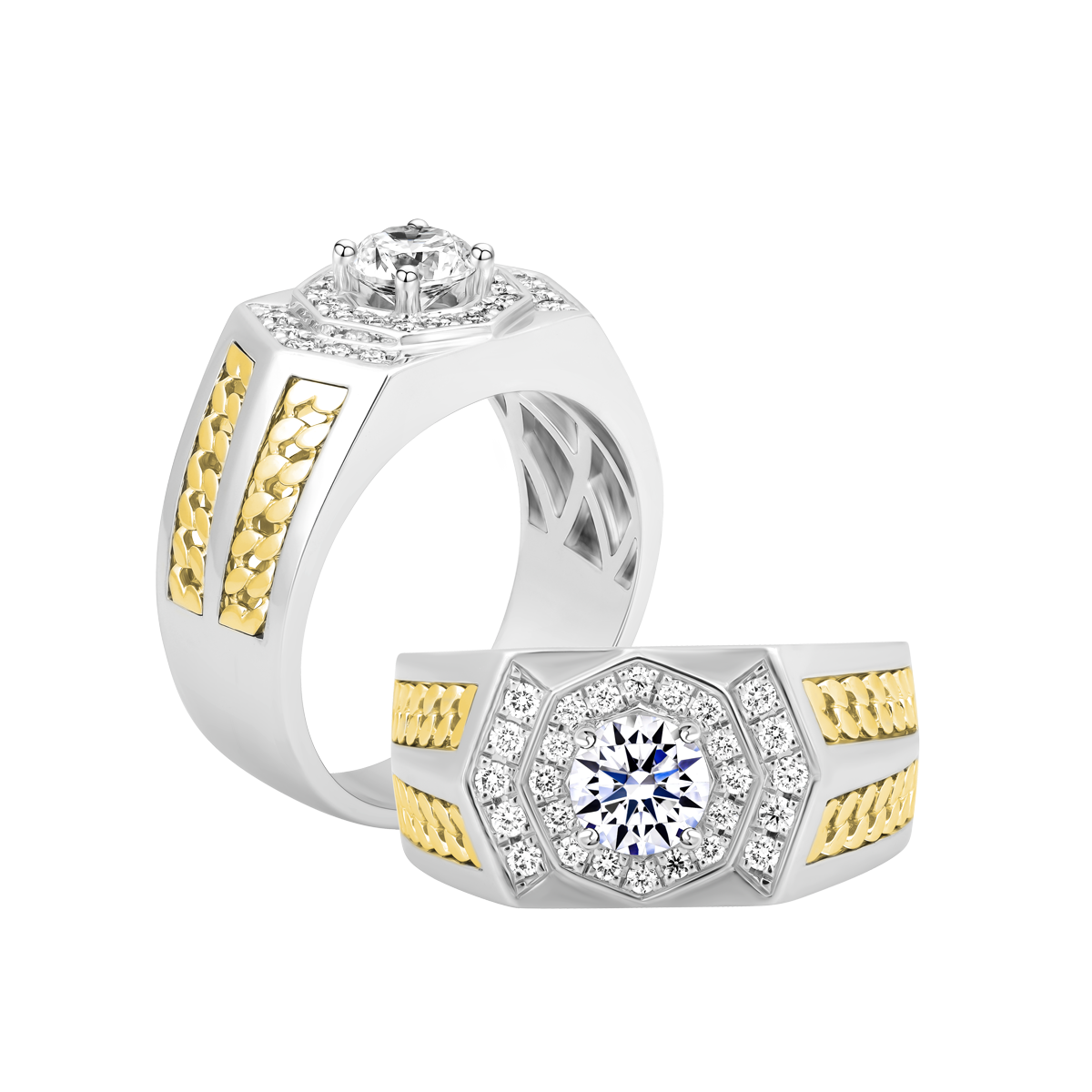 Nhẫn nam kim cương tấm vàng 14K Impression 5C WY