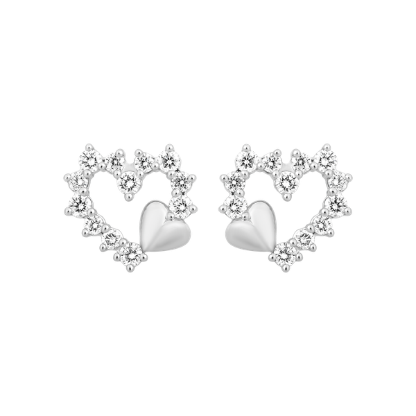 Hoa tai kim cương viên vàng 14K Heartshine