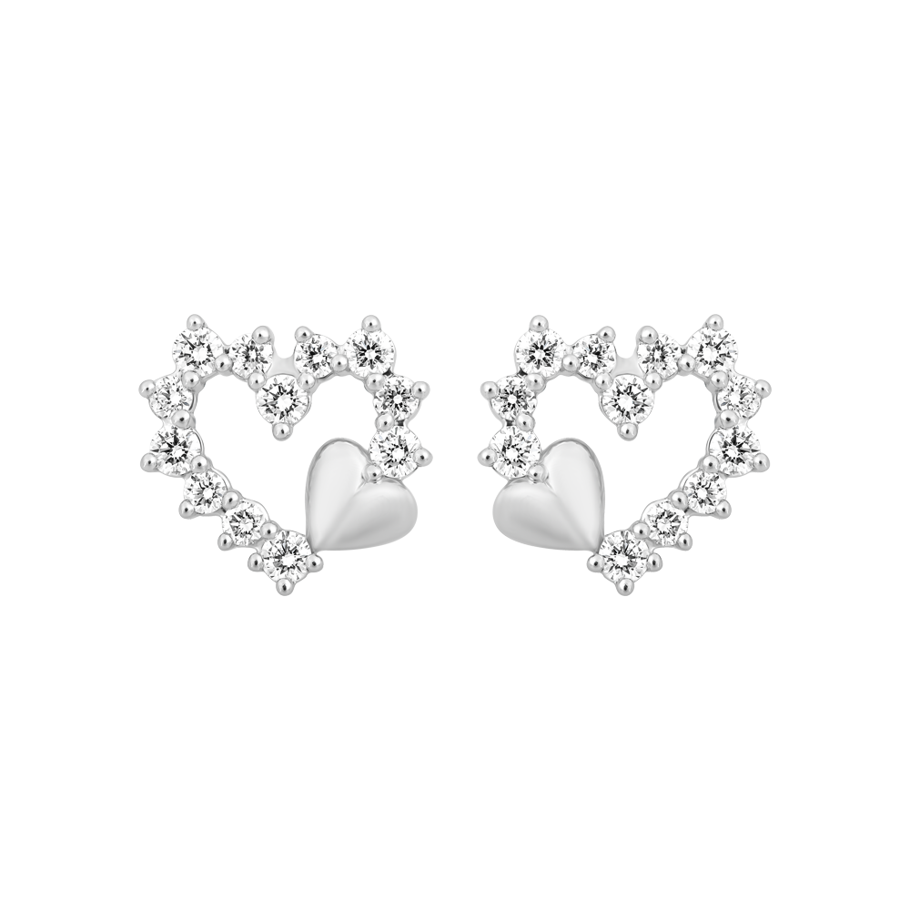 Hoa tai kim cương viên vàng 14K Heartshine