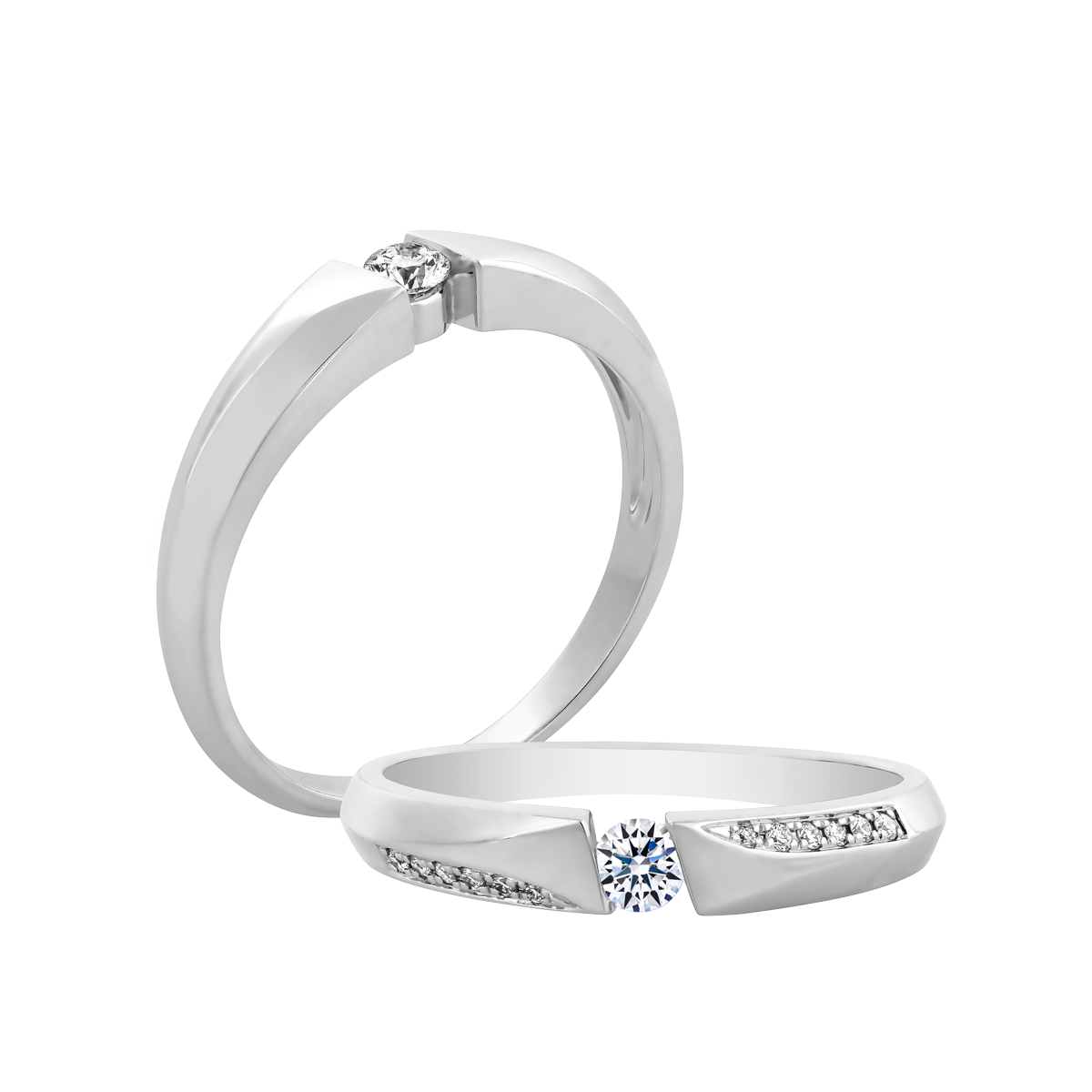Nhẫn cưới nữ kim cương viên vàng 14K Side by Side RD1C F
