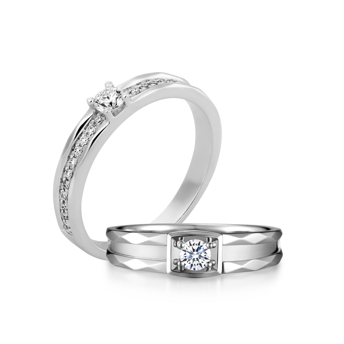 Nhẫn cưới nữ kim cương tấm vàng 14K Addision N2C F