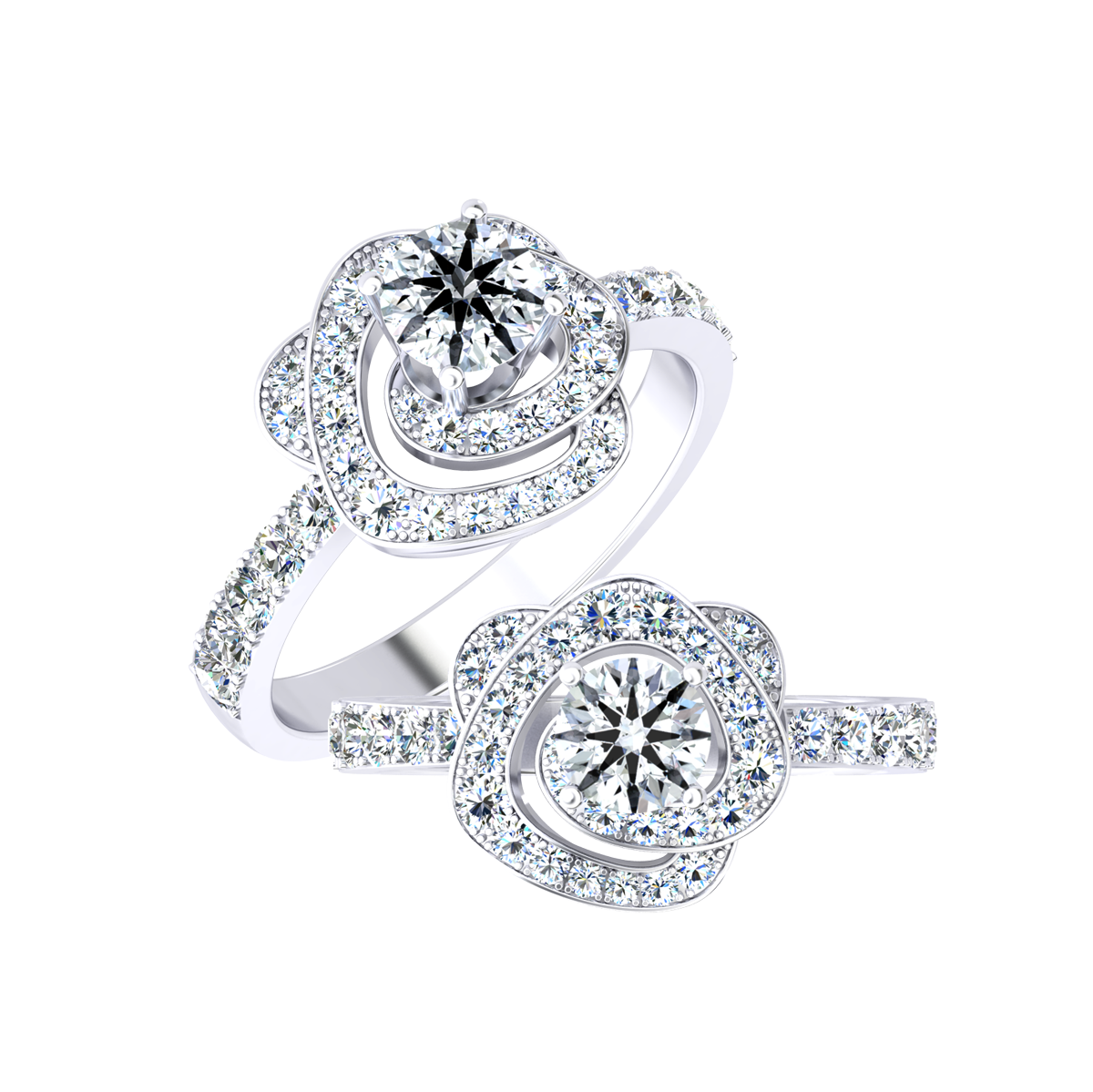 Nhẫn nữ kim cương 8 Hearts & Arrows vàng 14K Blooming Rose AD H&A 2C DJRG0000437