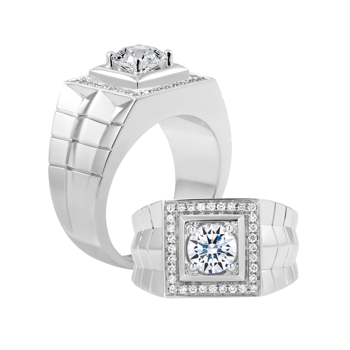 Nhẫn nam kim cương tấm vàng 14K Huracan 1.5CT W