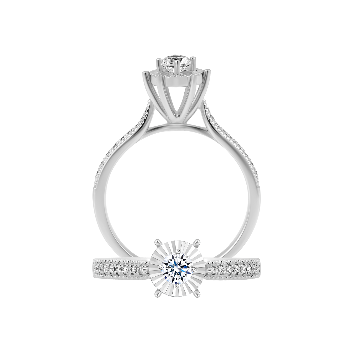 Nhẫn nữ kim cương 8 Hearts & Arrows vàng 14K Harmonica V2 H&A 2C