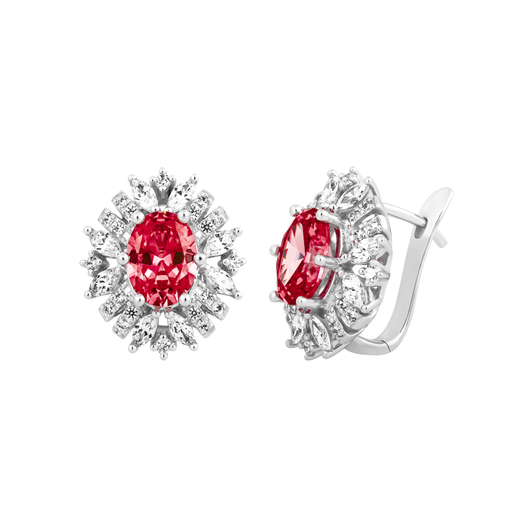 Hoa tai đính đá màu Ruby vàng 14K Rabbin S.Rub