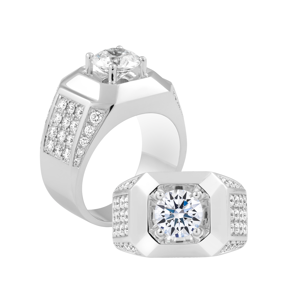 Nhẫn nam kim cương tấm vàng 14K Volvie 3CT W