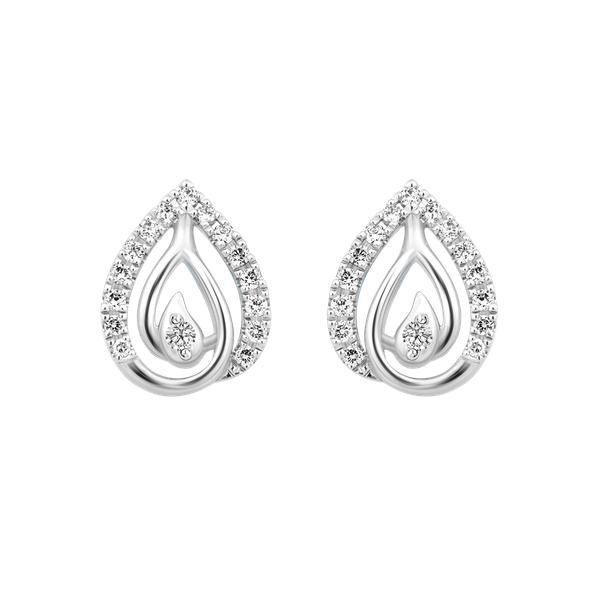 Hoa tai kim cương viên vàng 14K Dewdring