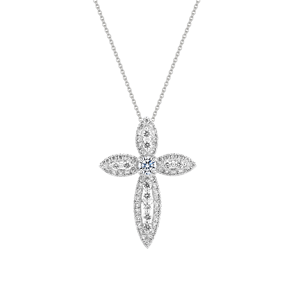 Mặt đính đá CZ vàng 14K Flower Cross 5p