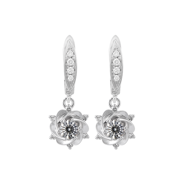 Hoa tai kim cương viên vàng 14K Camelia L GIA 2C