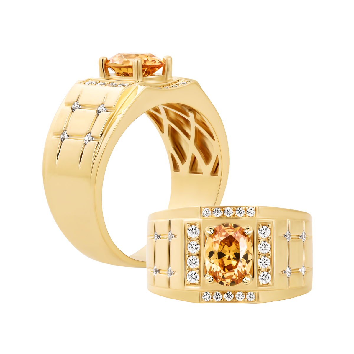 Nhẫn nam đính đá màu Champagne vàng 14K Mathew S.CHA Y