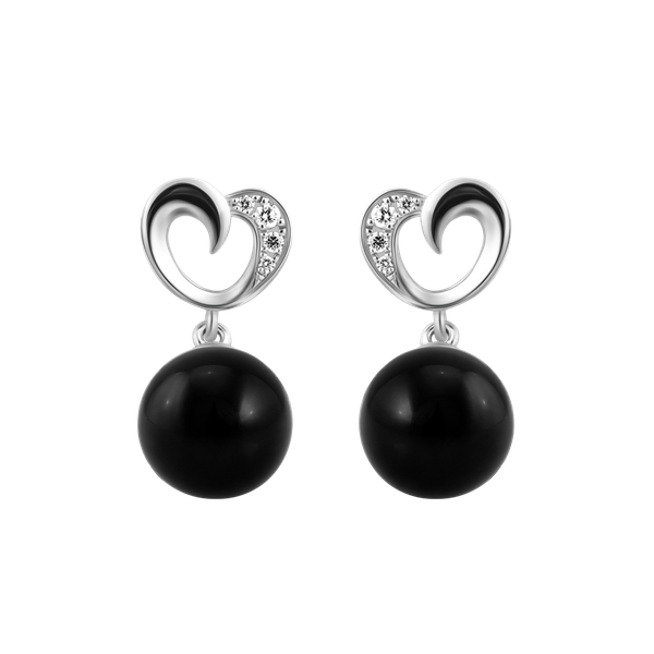 Hoa tai đính đá Onyx vàng 10K Barong N Ony