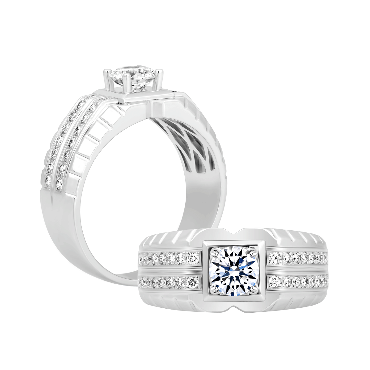 Nhẫn nam kim cương tấm vàng 14K Capital 5C W