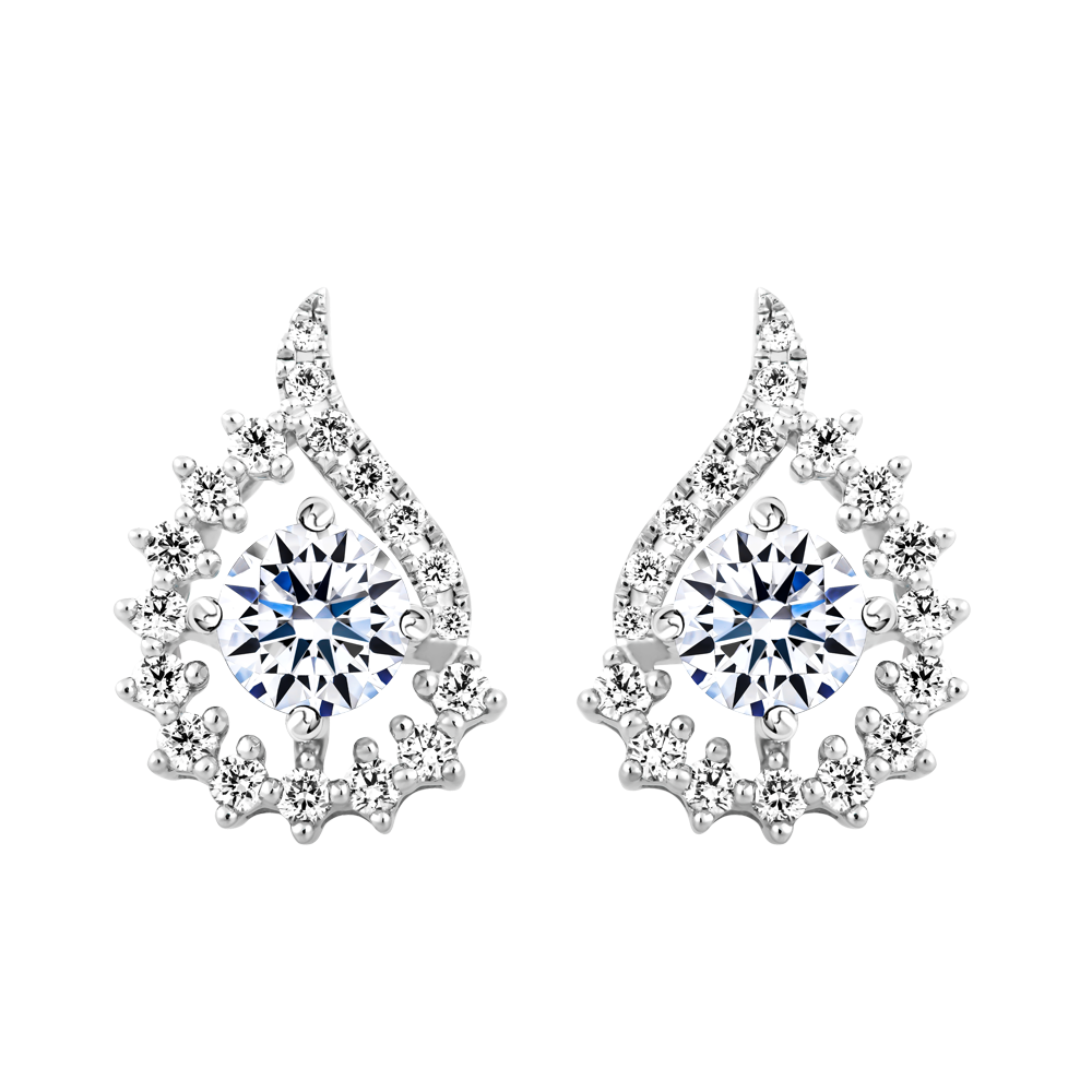 Hoa tai kim cương viên vàng 14K Glitter GIA 3C