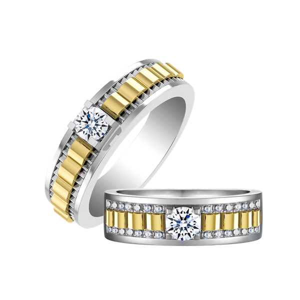 Nhẫn cưới nam đính đá CZ vàng 14K Yakin 3C M