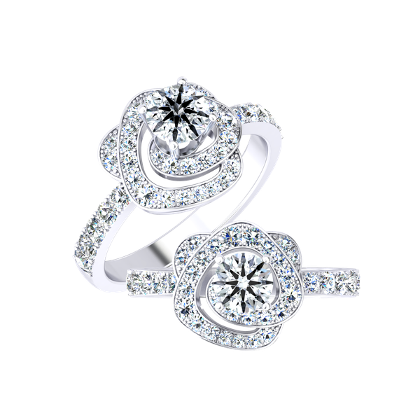 Nhẫn nữ kim cương 8 Hearts & Arrows vàng 14K Blooming Rose AD H&A 2C