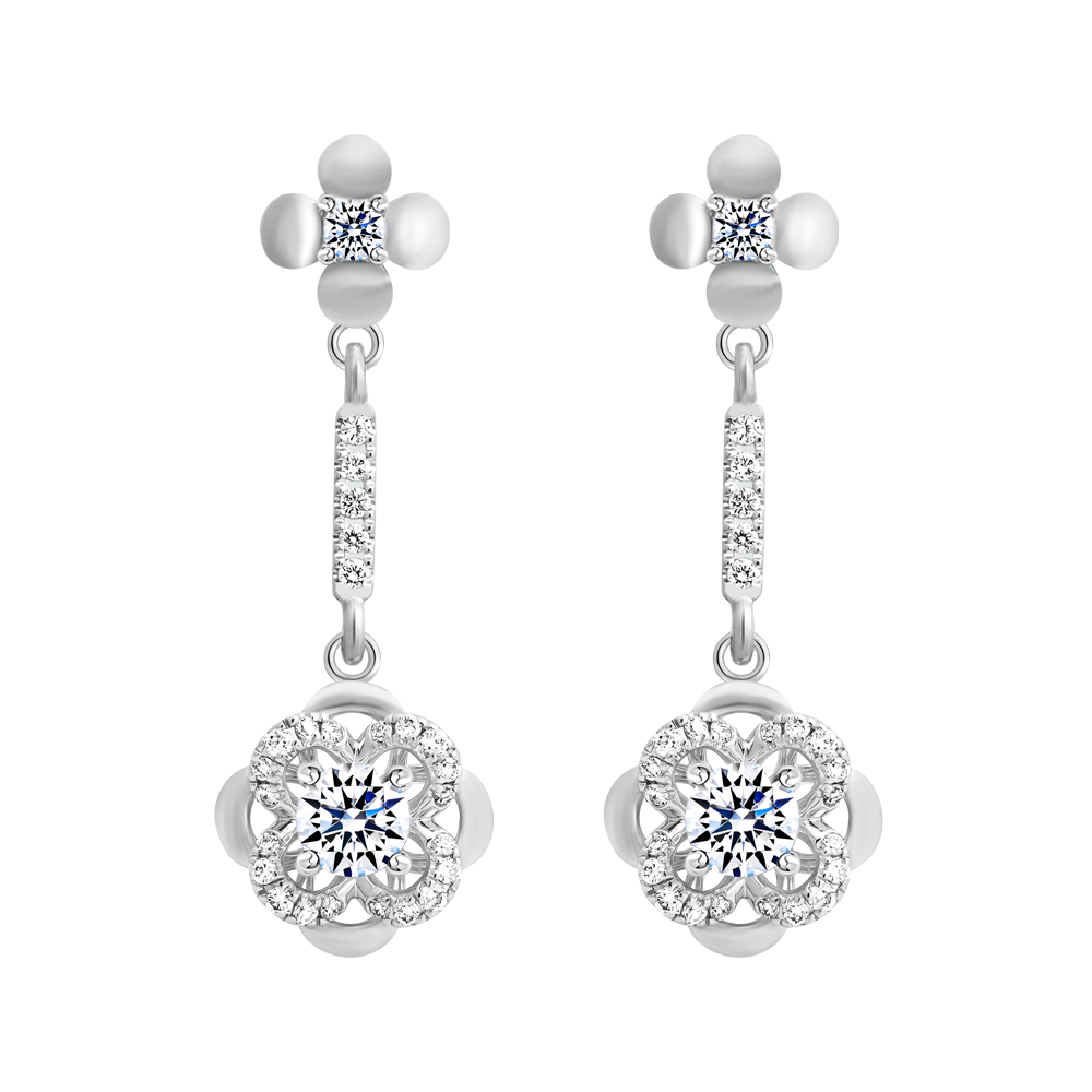 Hoa tai kim cương 8 Hearts & Arrows vàng 14K Wendy L H&A 2C