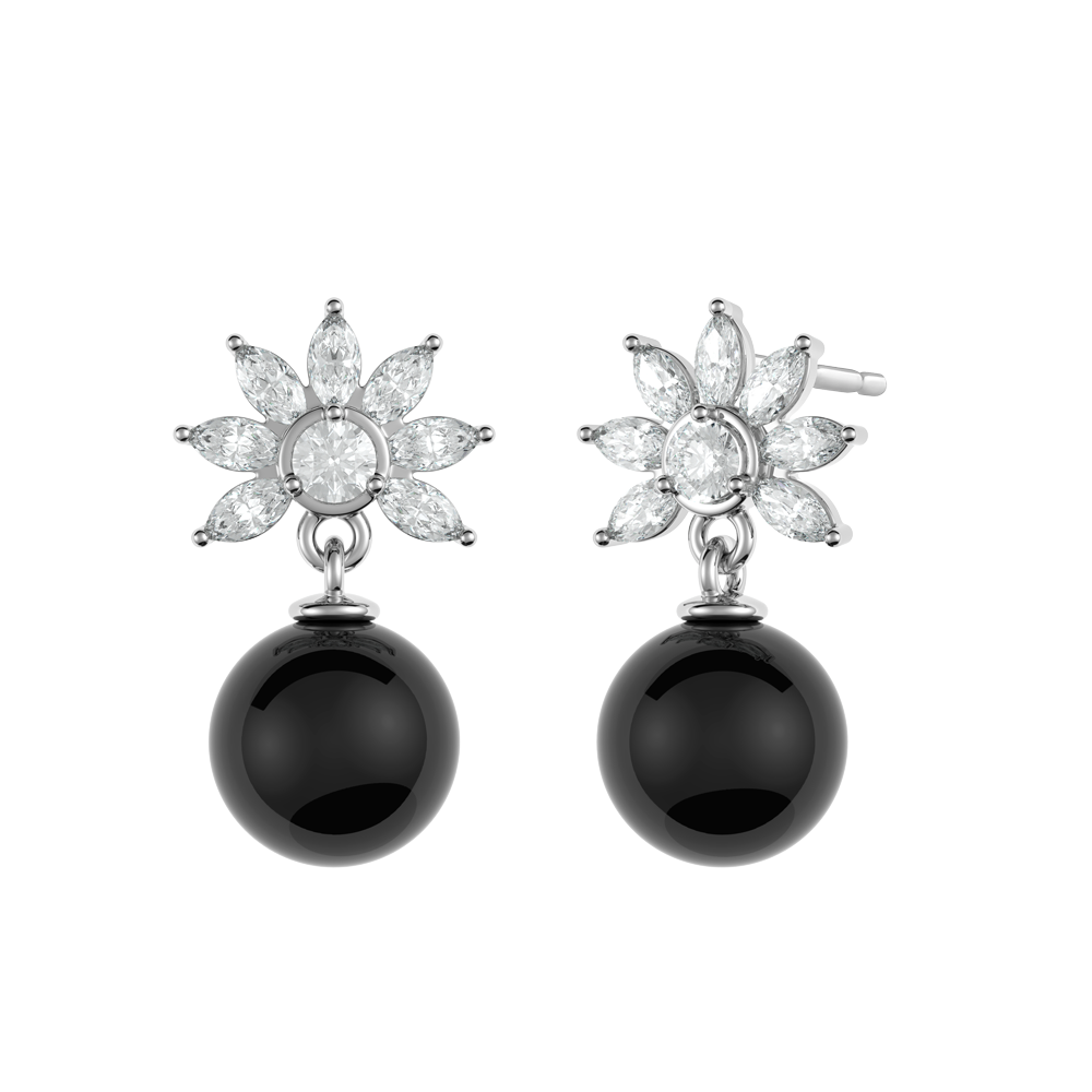 Hoa tai đính đá Onyx vàng 10K Lighting Ony