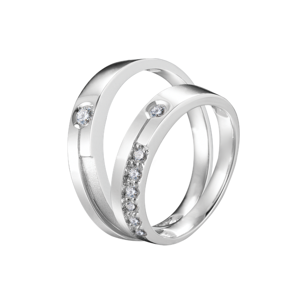 Nhẫn cưới nữ kim cương vàng 14K Two of us D 5p F
