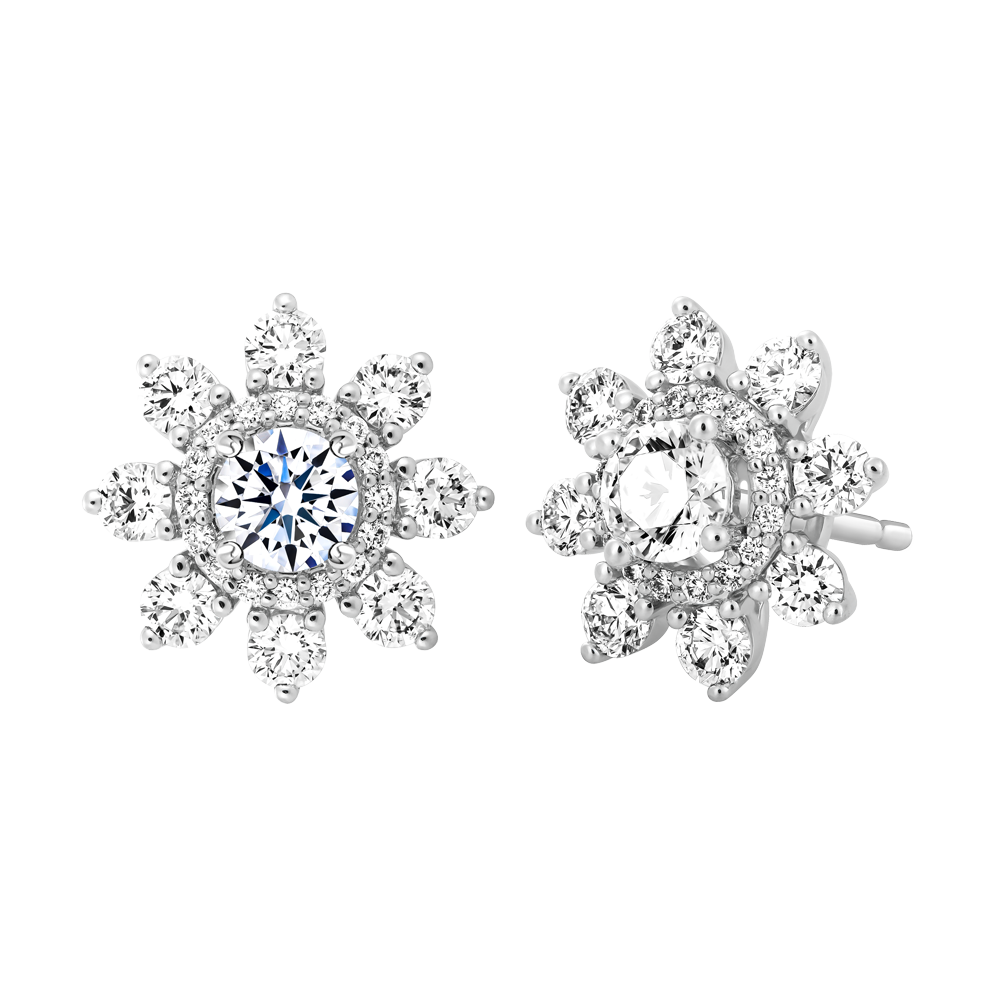 Hoa tai kim cương tấm vàng 14K Flowering 3C