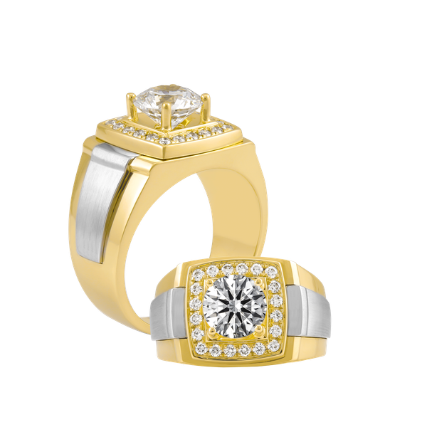 Nhẫn nam kim cương tấm vàng 14K Q7 1.5CT YW