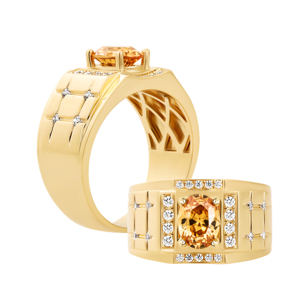 Nhẫn nam đính đá màu Champagne vàng 14K Mathew S.CHA Y