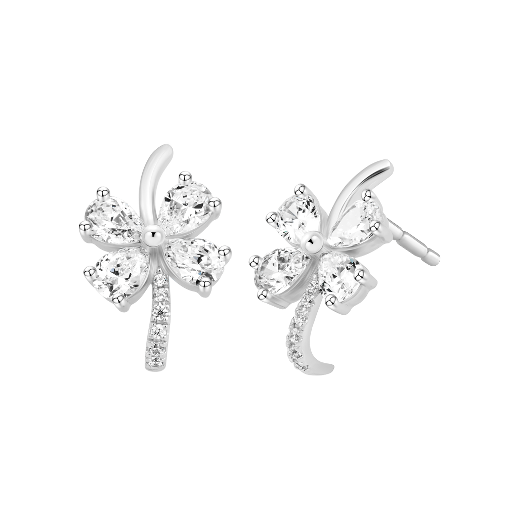 Hoa tai đính đá CZ vàng 18K Lucking