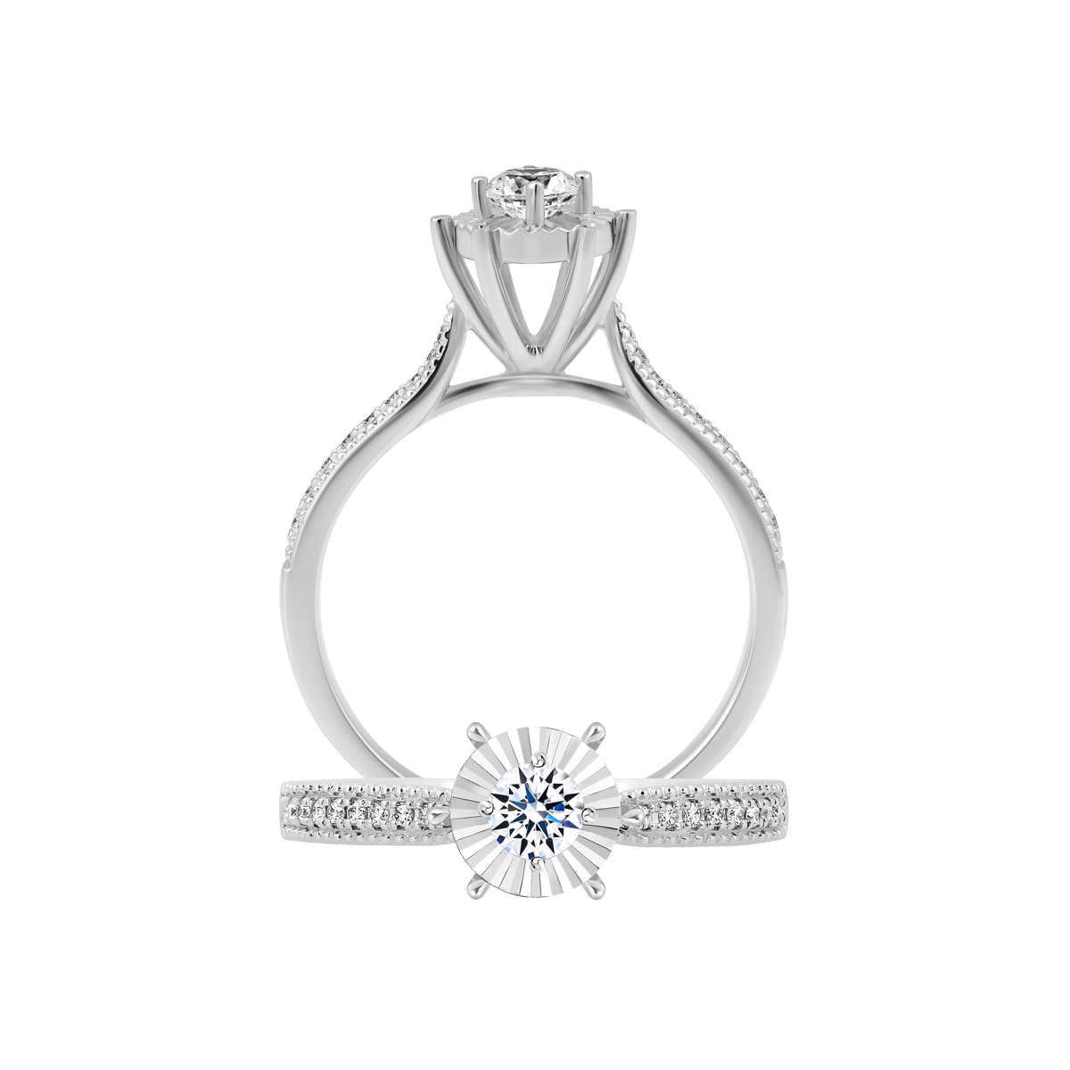 Nhẫn nữ kim cương 8 Hearts & Arrows vàng 14K Harmonica V2 H&A 2C