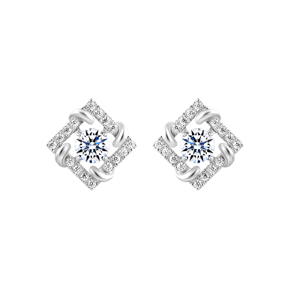 Hoa tai kim cương tấm vàng 14K Hasmon 3C