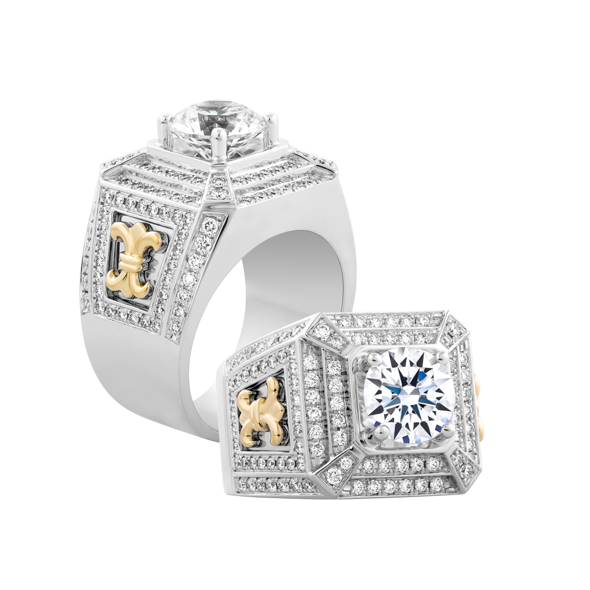 Nhẫn nam kim cương tấm vàng 14K Perugini 1.5CT WY
