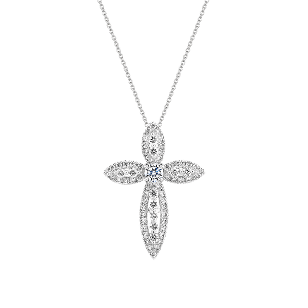 Mặt đính đá CZ vàng 14K Flower Cross 5P
