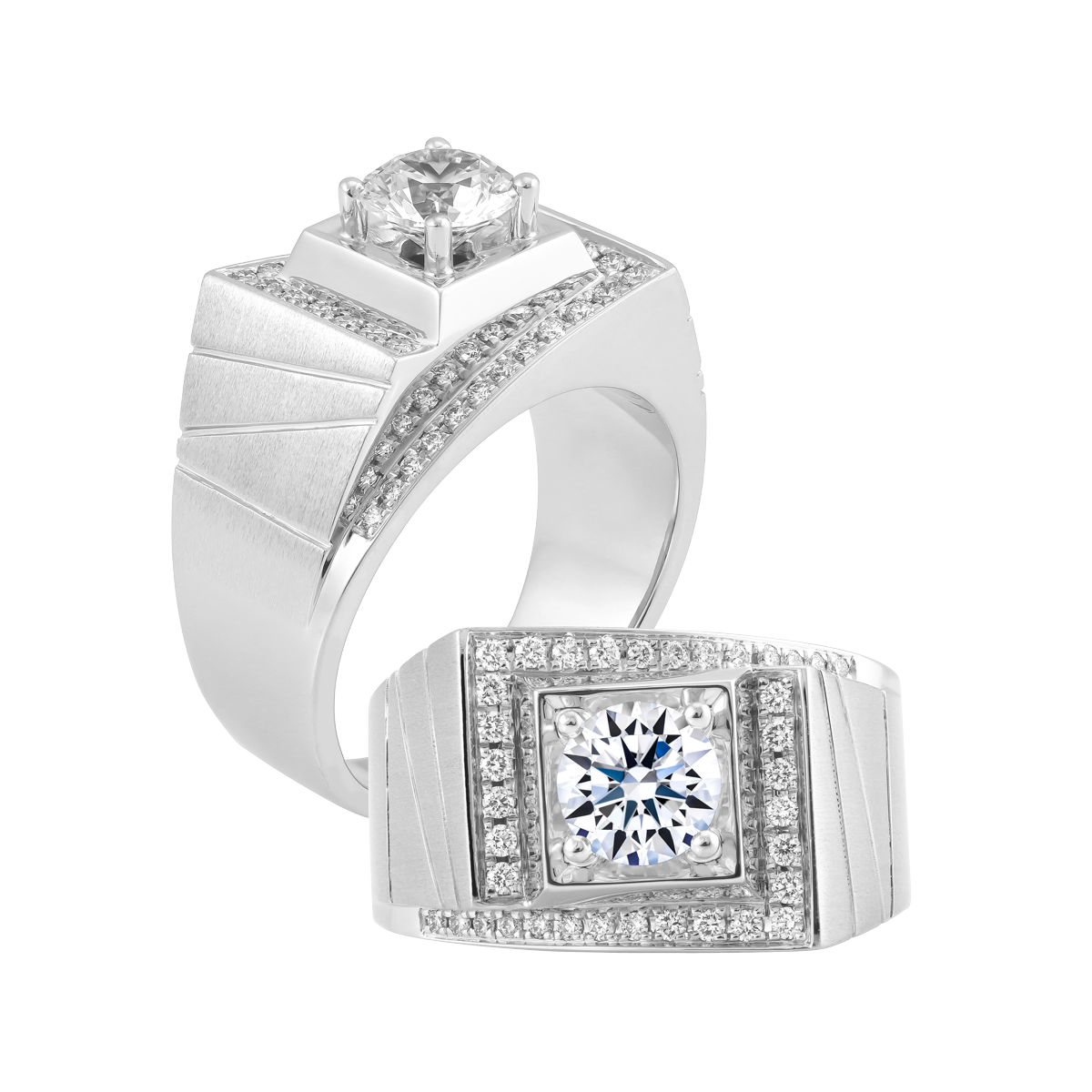 Nhẫn nam kim cương tấm vàng 14K R8 1.5CT W