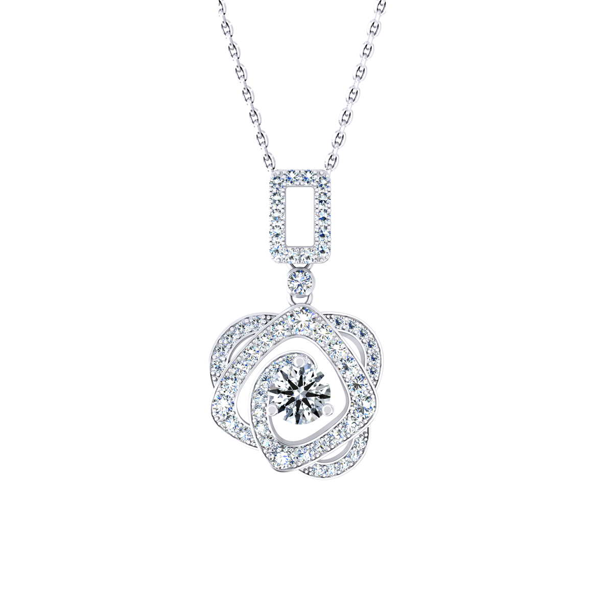 Mặt kim cương 8 Hearts & Arrows vàng 14K Blooming Rose SQ H&A 2C