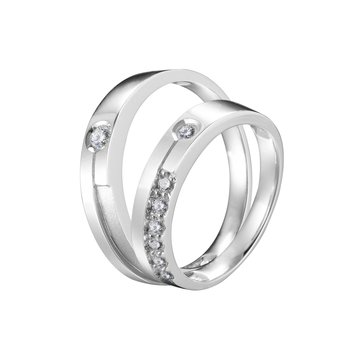 Nhẫn cưới nữ kim cương vàng 14K Two of us D 5p F