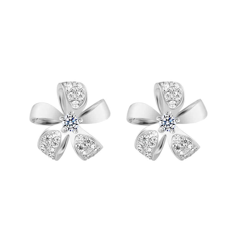 Hoa tai kim cương viên vàng 18K Juhi