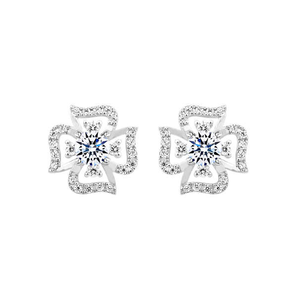 Hoa tai kim cương 8 Hearts & Arrows vàng 14K Flickering H&A 2C