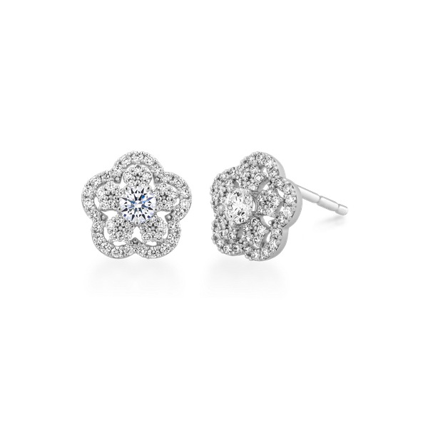 Hoa tai kim cương 8 Hearts & Arrows vàng 14K Emylia H&A 2C